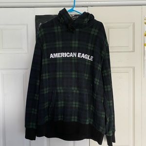 American Eagle Plaid Tartan Mens Hoodie Sweatshirt